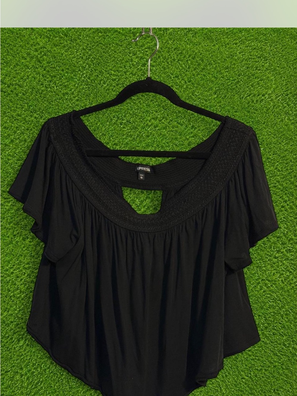 Express Black Scoop Neck Flutter Sleeve Blouse